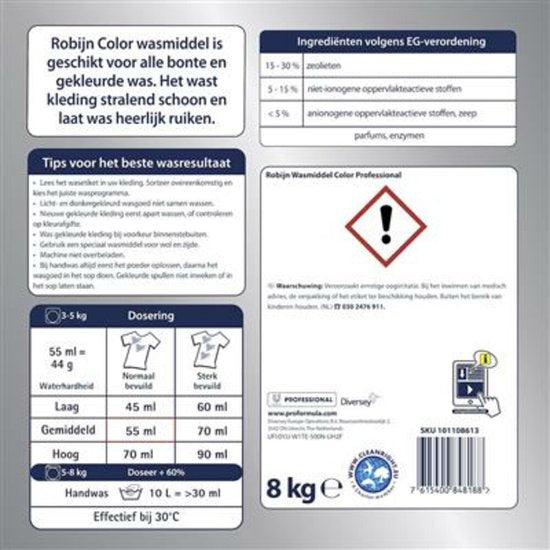 Robijn Professional Wasmiddel Poeder Gekleurde Was 180 Wasbeurten Pro Formula - 8 kg